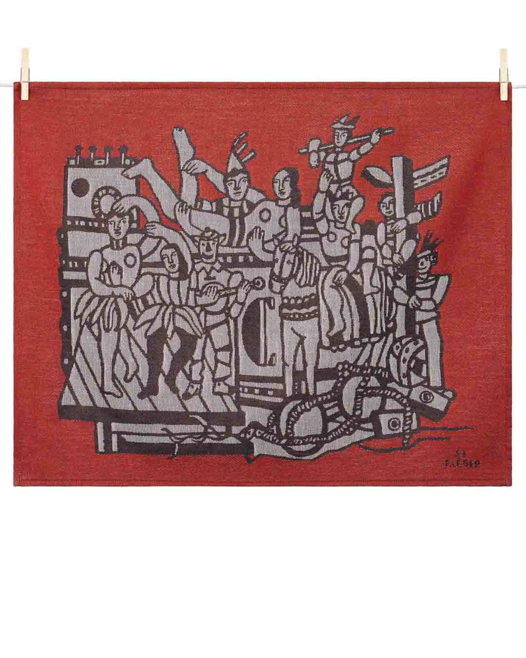 TORCHON LA GRANDE PARADE SUR FOND ROUGE